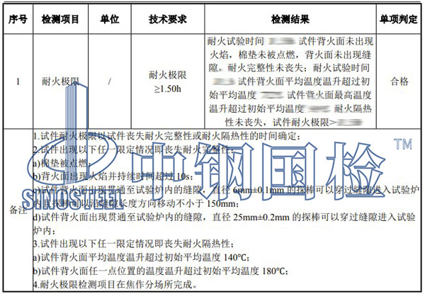 墻體耐火極限檢測項(xiàng)目結(jié)果